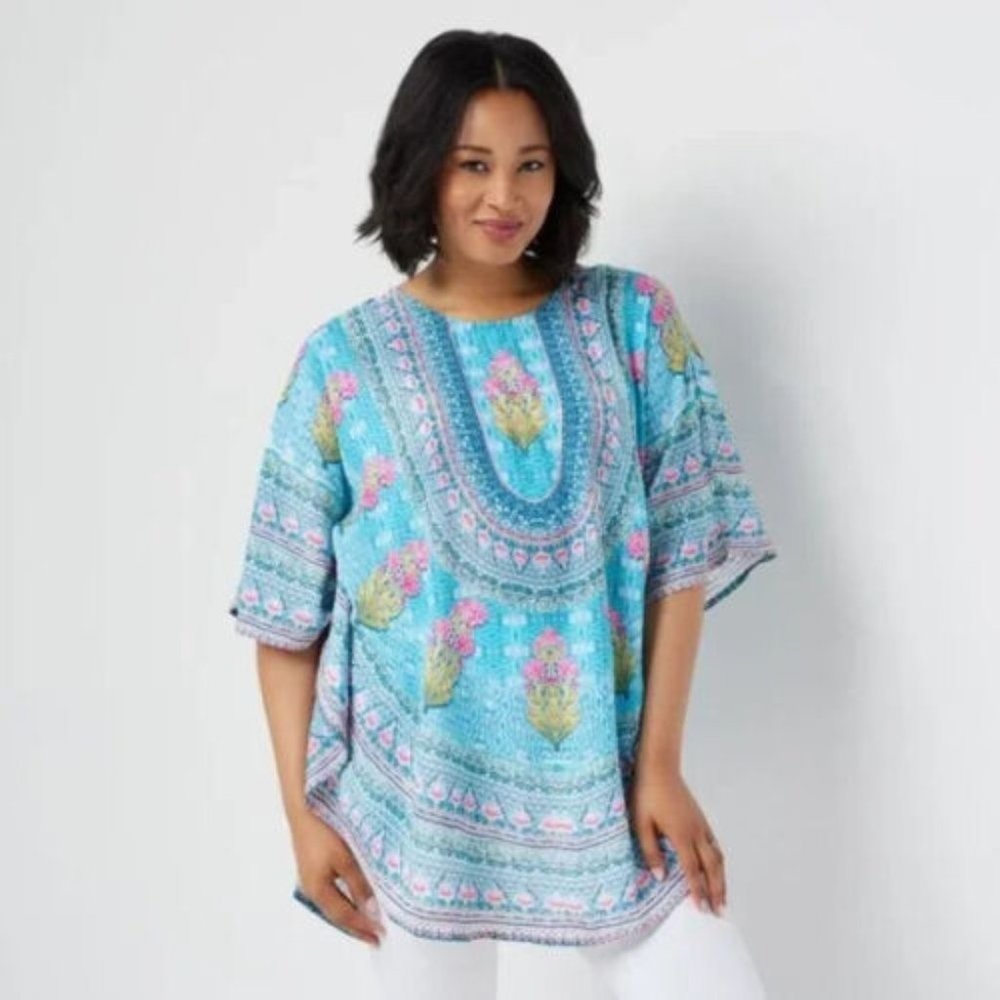 Tolani Floral Caftan Poncho Tunic Top Blouse Small NWT Vacation Beach Cruise